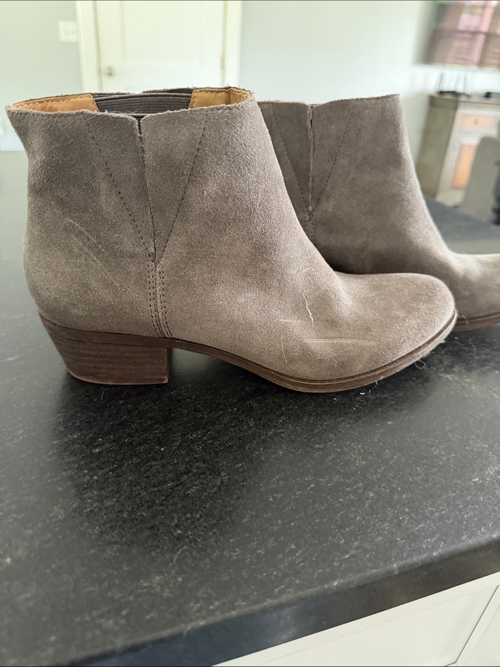 Lucky Brand Gray Suede Low-Heel Ankle Booties